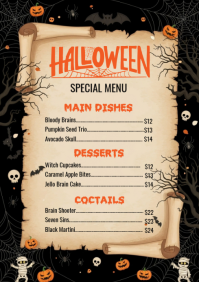 Black Halloween Menu A4 Template