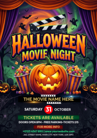 Zwart Halloween Movie Night A4 Template
