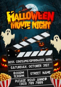 Black Illustrative Halloween Movie Night A5 template