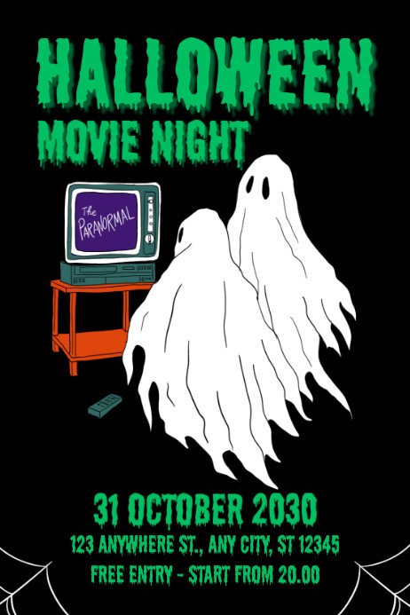 Plantilla de Black Illustrative Halloween Movie Night Poster | PosterMyWall