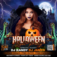 Czarny Halloween Night Party โพสต์บน Instagram Template