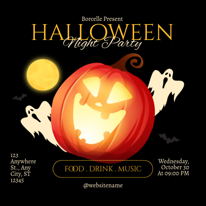 Black Illustrative Halloween Night Party Instagram Post Template ...