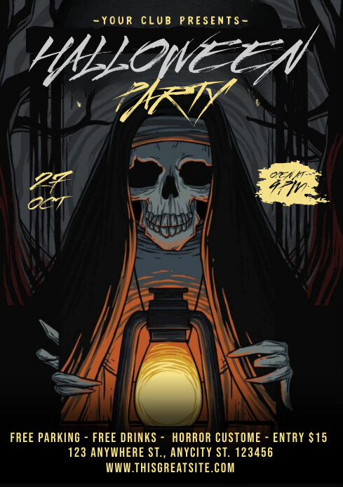 Plantilla de Black Illustrative Halloween Party "the Nun" | PosterMyWall