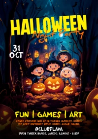 Black Illustrative Halloween Party A5 template