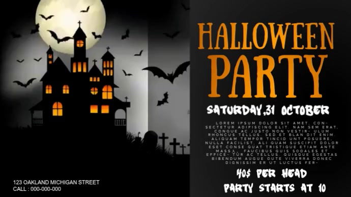 Black Illustrative Halloween Party Digital Display Video Template ...