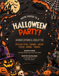 Black Halloween Party Pamflet Template
