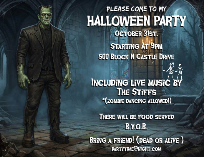 Black Illustrative Halloween Party Flyer Template | PosterMyWall