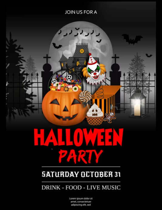 Black Illustrative Halloween Party Flyer Video Template | PosterMyWall