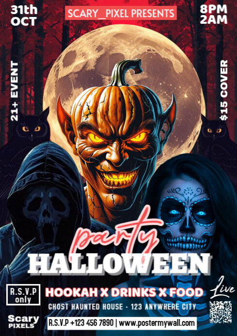 Black Illustrative Halloween Party Invitation A4 Template | PosterMyWall