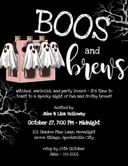Black Illustrative Halloween Party Invitation Flyer (us Letter ...