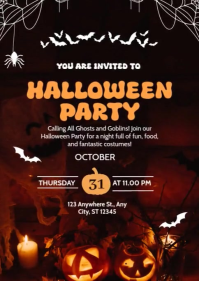 Black Illustrative Halloween Party Invitation A6 template
