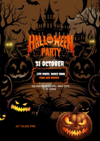 Black Illustrative Halloween Party Invitation A6 template