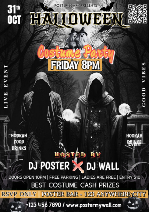 Plantilla de Black Illustrative Halloween Party Invitation A4 ...