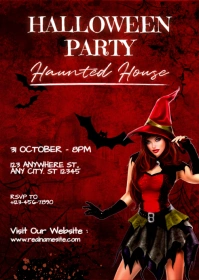 Black Illustrative Halloween Party Invitation A6 template