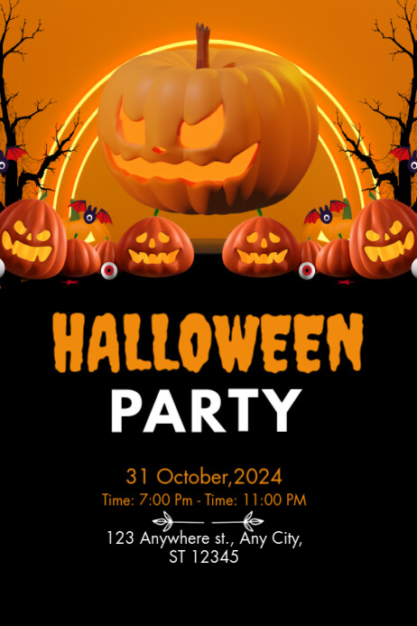 Plantilla de Black Illustrative Halloween Party Poster | PosterMyWall