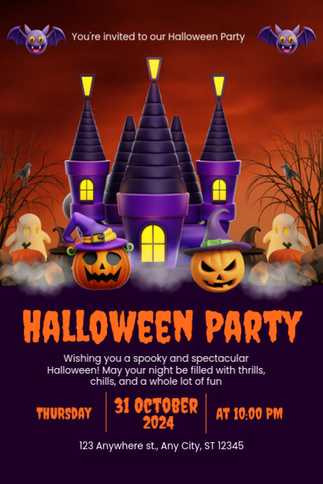 Black Illustrative Halloween Party Poster Template | PosterMyWall