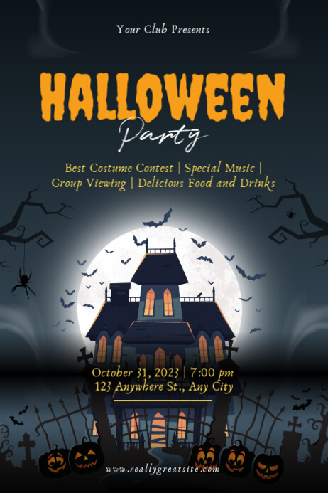 Black Illustrative Halloween Party Poster Template | PosterMyWall