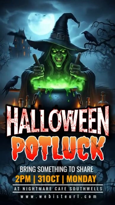 Black Illustrative Halloween Potluck Party Instagram Story Template ...