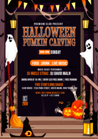 Black Illustrative Halloween Pumpkin Carving Festival Flyer Design A3 template