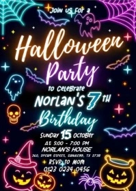 Black Illustrative Halloween Themed Birthday Invitation A6 template