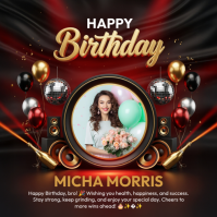 Black Illustrative Happy Birthday Square (1:1) template