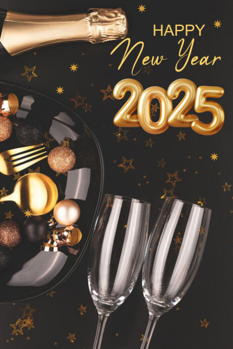 Black Illustrative Happy New Year Poster Template | PosterMyWall