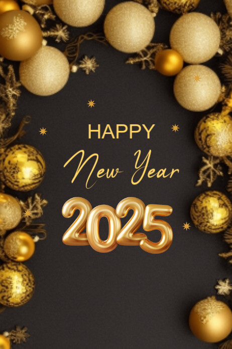 Black Illustrative Happy New Year Poster Template | PosterMyWall