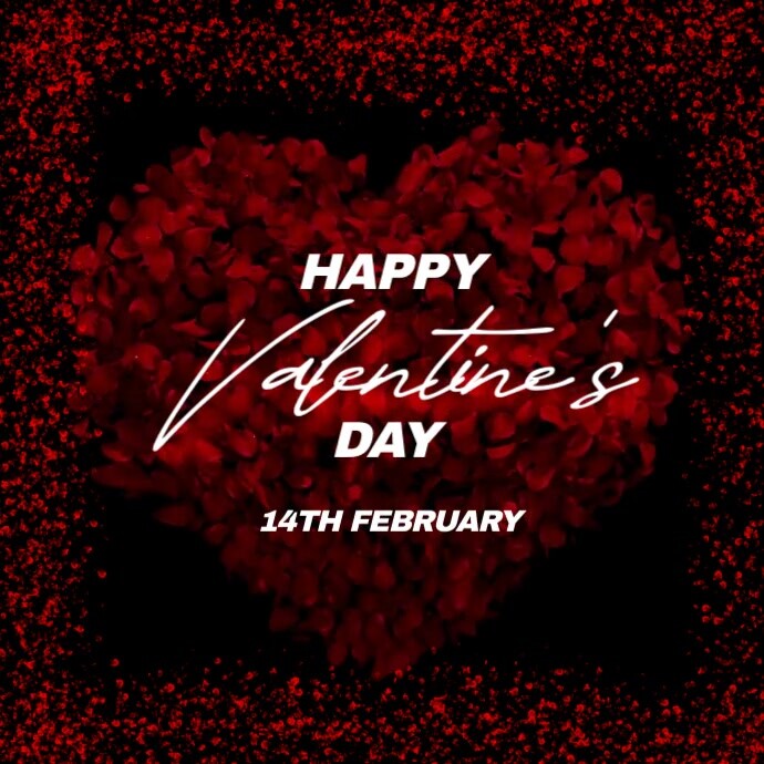 Black Illustrative Happy Valentine's Day Card Design Square (1:1) template
