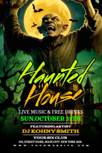 Black Illustrative Haunted House Party Poster template