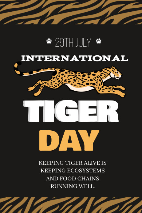 Black Illustrative International Tiger Day P Template | PosterMyWall