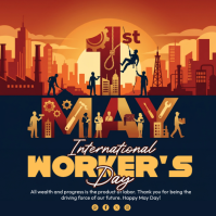 Black Illustrative International Worker's Day Square template