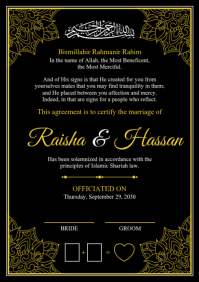 Black Illustrative Islamic Marriage Certificate A3 template
