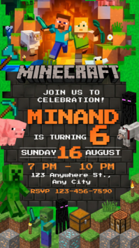Black Illustrative Minecraft Birthday Party Instagram Story template