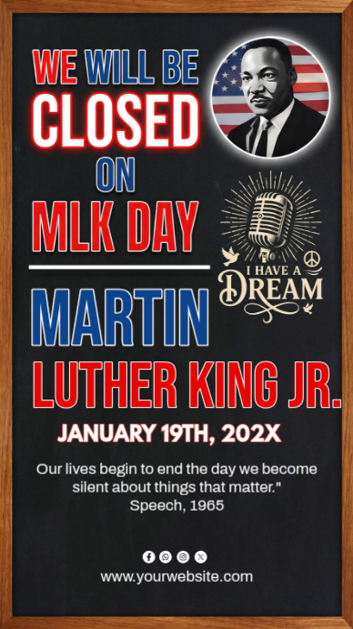 Black Illustrative Mlk Day Closed Instagram Story Template | PosterMyWall