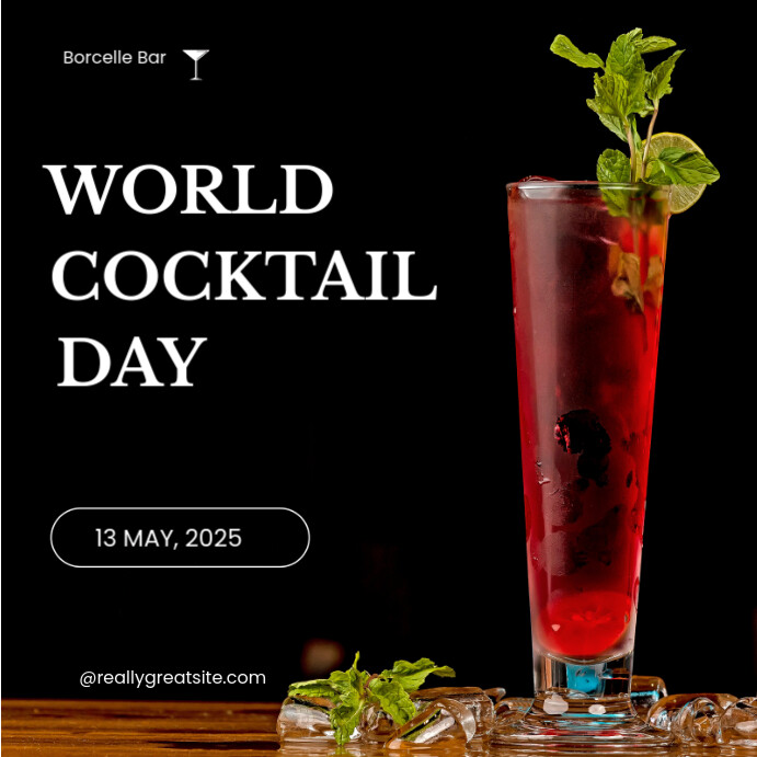 Black Illustrative Modern And Minimal World Cocktail Day Instagram Post template