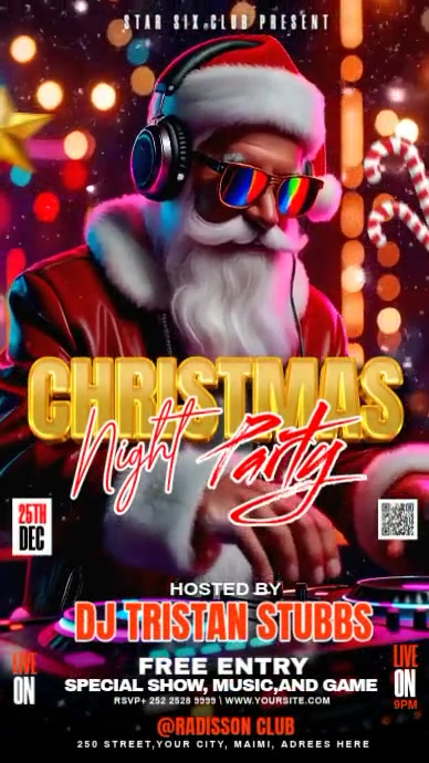 Copy of Black Illustrative Modern Merry Christmas Night Party Template ...