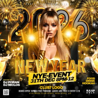 Black Illustrative New Year 2026 Nye Event Flyer Square (1:1) template