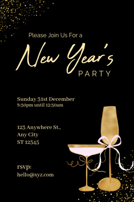 Black Illustrative New Year Party Poster Template | PosterMyWall