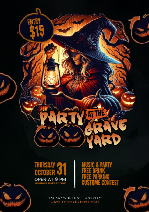 Black Illustrative Party At The Graveyard Halloween A4 Template ...
