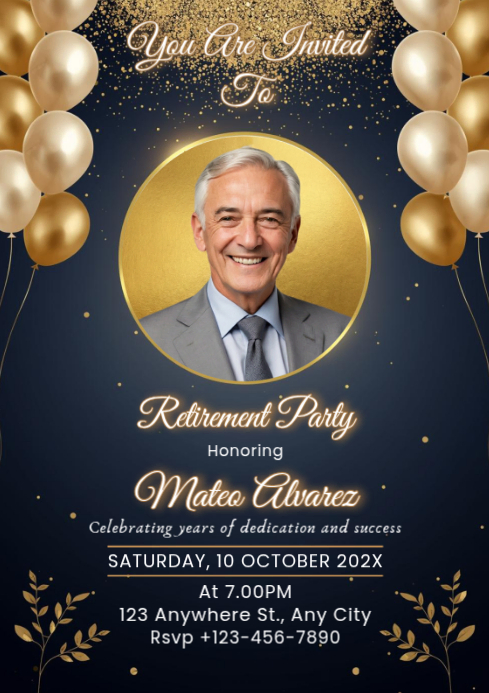 Black Illustrative Retirement Party Template A4 | PosterMyWall