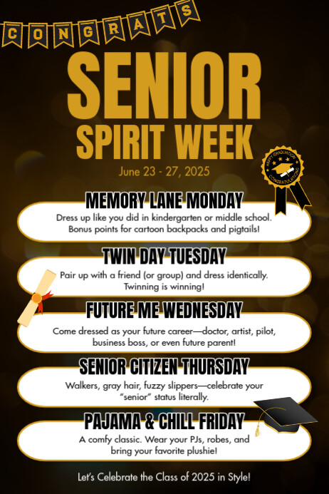 Black Illustrative Seniors Spirit Week Poster Template | PosterMyWall