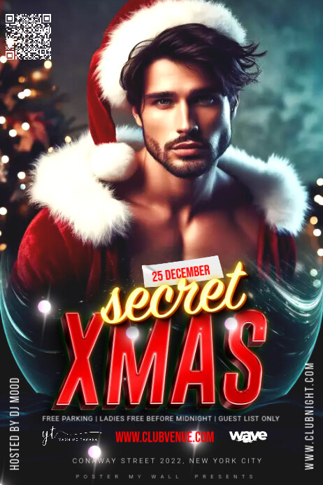 Black Illustrative Sexy Secret Santa  Poster template