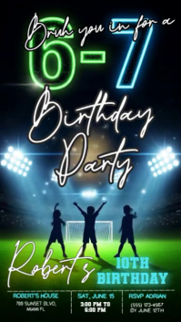 Black Illustrative Soccer Birthday Invitation  Instagram Reel template