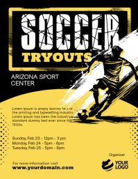 Black Illustrative Soccer Tryouts Flyer Pamflet (Letter AS) template