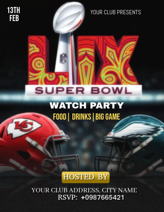 Black Illustrative Super Bowl Sunday  Flyer (us Letter) template