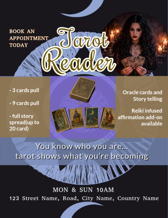 Copy of Black Illustrative Tarot Reading Flyer | PosterMyWall