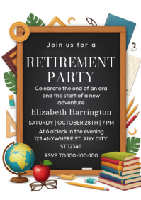 Black Illustrative Teacher Retirement Invitation A3 template