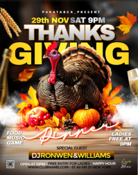 Black Illustrative Thanks Giving Dinner Party Poster/wallboard template