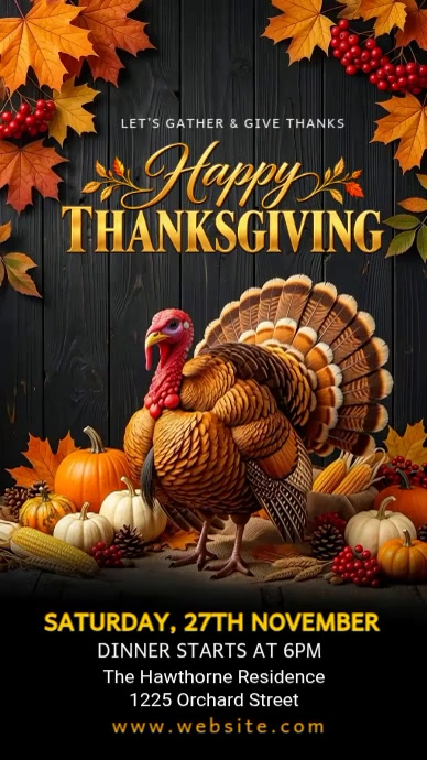 Black Illustrative Thanksgiving Dinner Invitation Instagram Reel Video ...