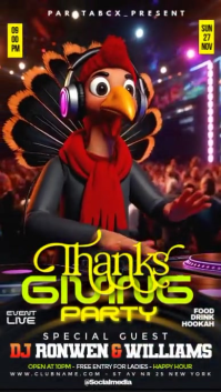 Black Illustrative Thanksgiving Dj Party – Cool Turkey With Headphones Instagram Story template